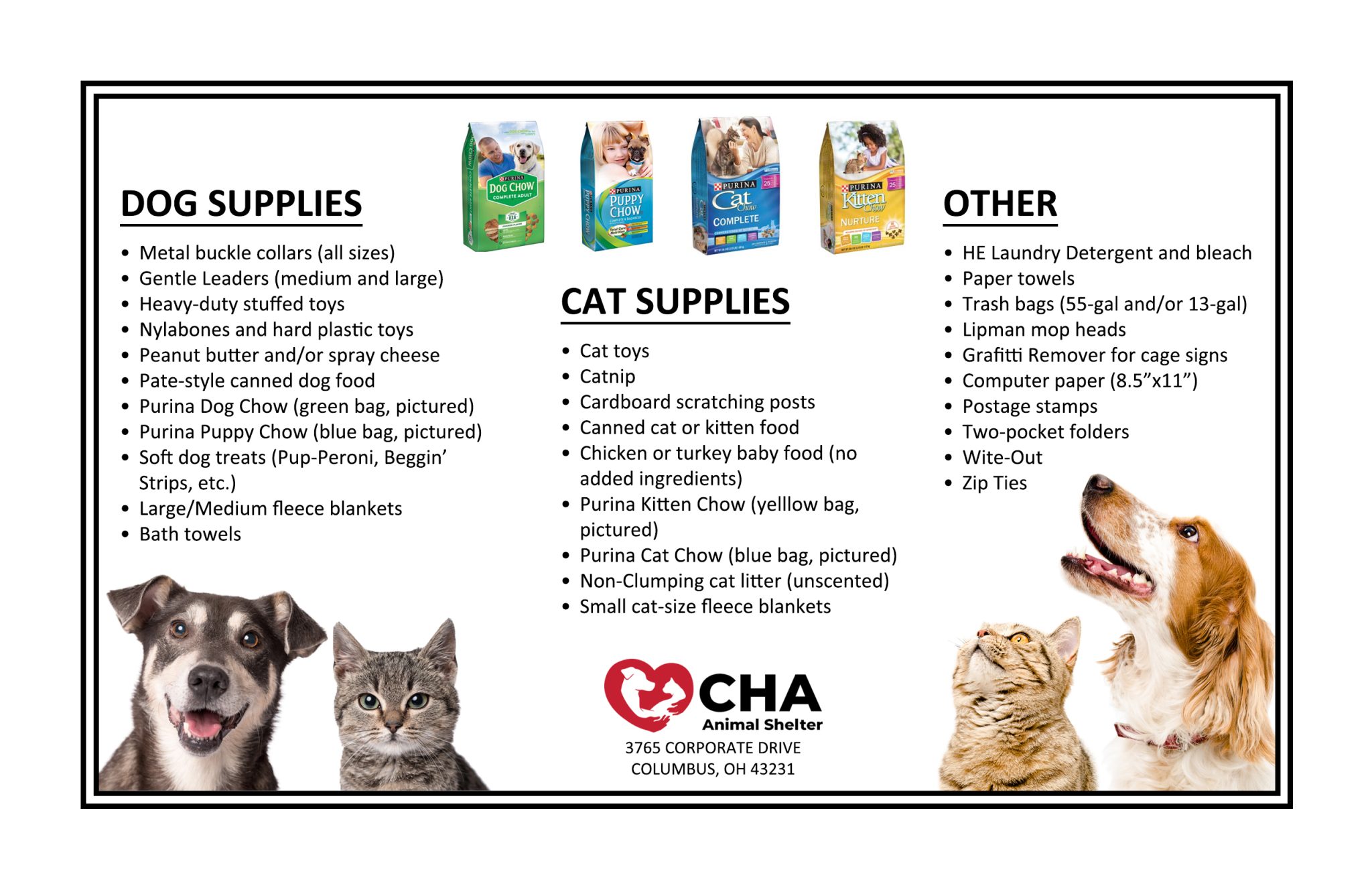 Food and Supplies CHA Animal Shelter